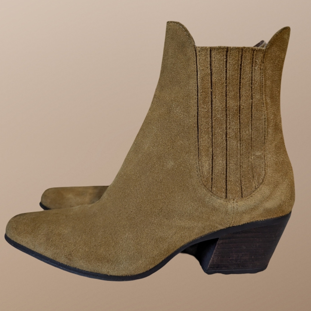 Zara Suede Leather Cowboy Ankle Booties Tan/Brown Western Size 8 - Picture 9 of 10